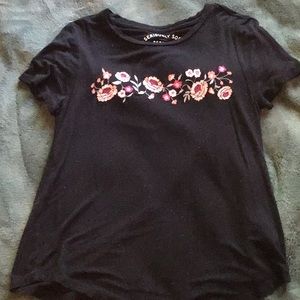 black tee with flowers